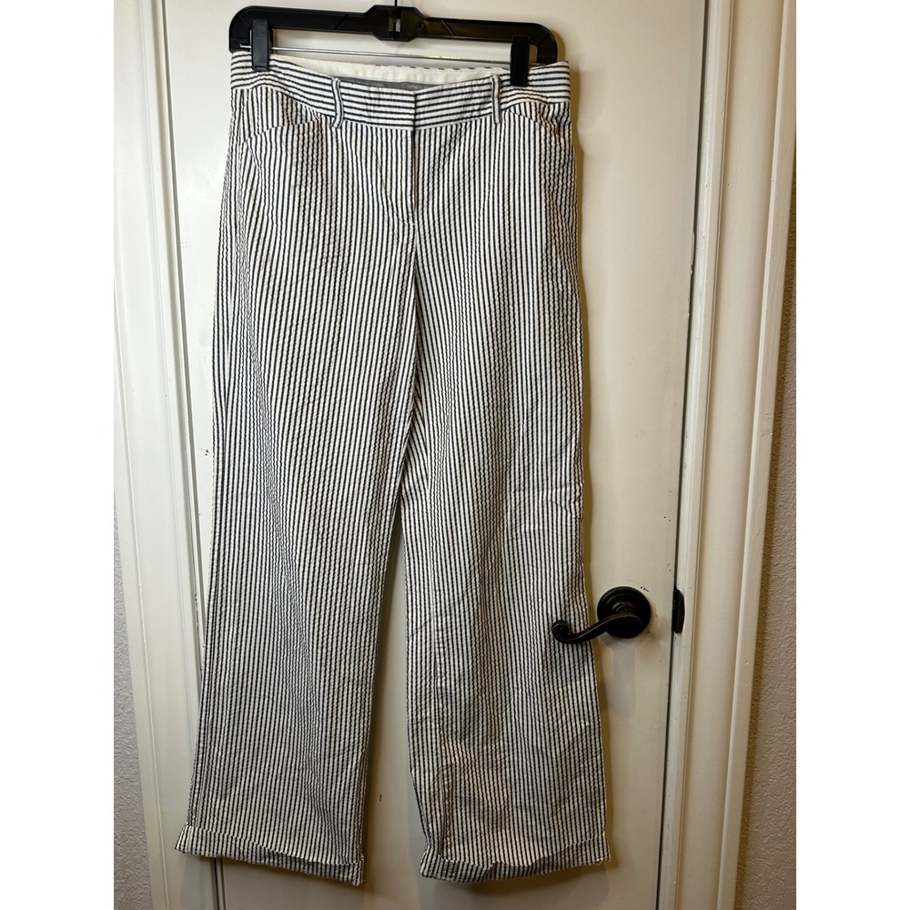 Express Design Studio Editor Pants Womens 4 Seersucker Navy Blue White Striped